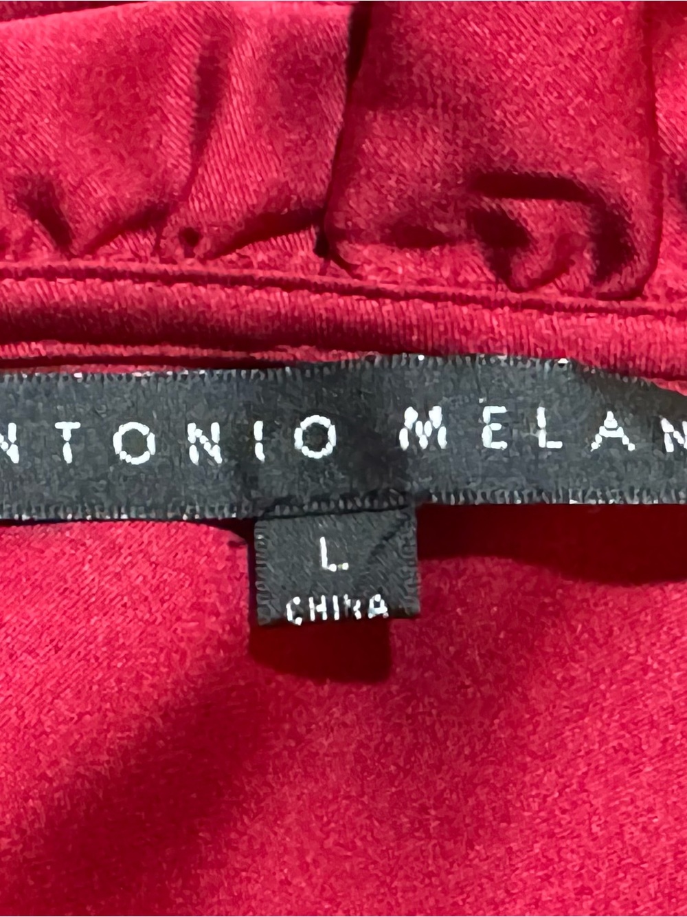 Silk ANTONIO MELANI Ruby Red Ruffled Ruched V-Neck Blouse - Picture 7 of 10